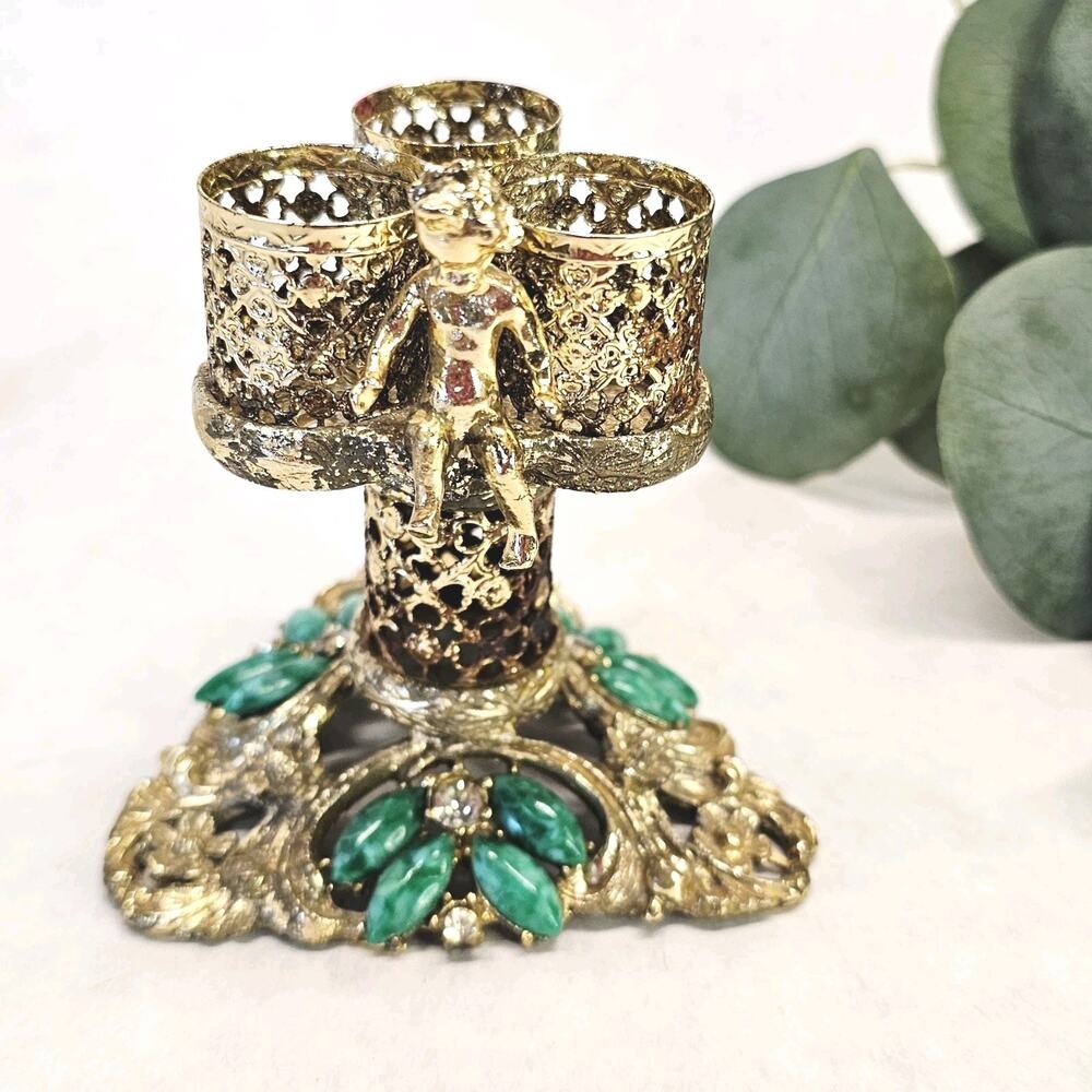 VTG Sam Fink Jeweled Vanity Filigree Ormolu Lipstick Holder SF Hollywood Regency